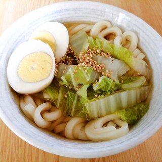 白菜と茹で卵のうどん